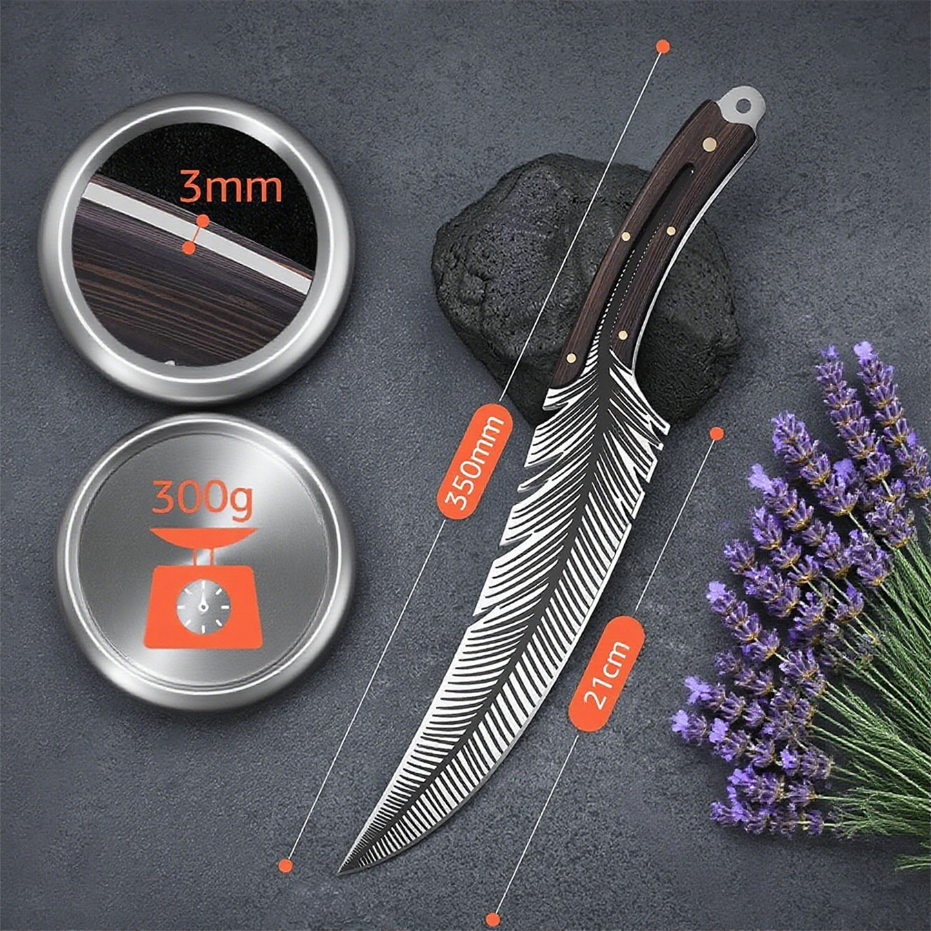 Japan Feather Knife Hand Forged Viking Knife High Carbon Steel Butcher Knife Boning knife for Meat Cutting Japanese Chef Knives Cooking Knife with Sheath for Kitchen Camping Gift for Dad or mom