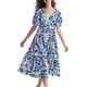 thumbnail image 1 of Vestido midi YESNO de verano con estampado floral con cuello en V y manga abullonada S EVX CR471B, 1 of 3