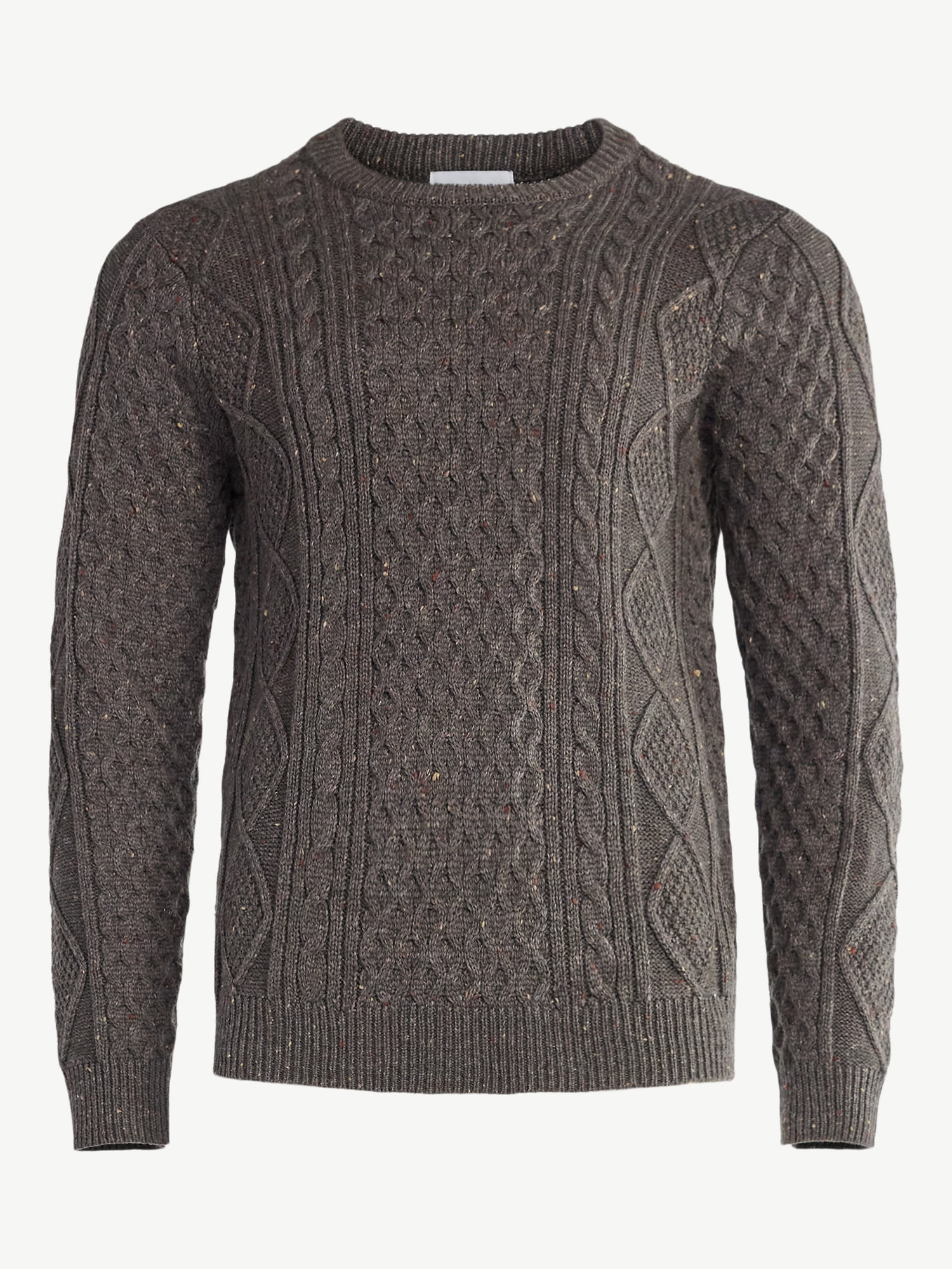 Free Assembly Men's Fisherman Crew Neck Sweater with Long Sleeves, Sizes XS-3XL
