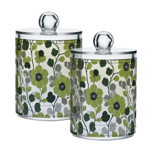 Yayeee 2 Pack Qtip Holder Bathroom Cotton Swab Canister with Lid Clear Dispenser Set, Retro Flower Print