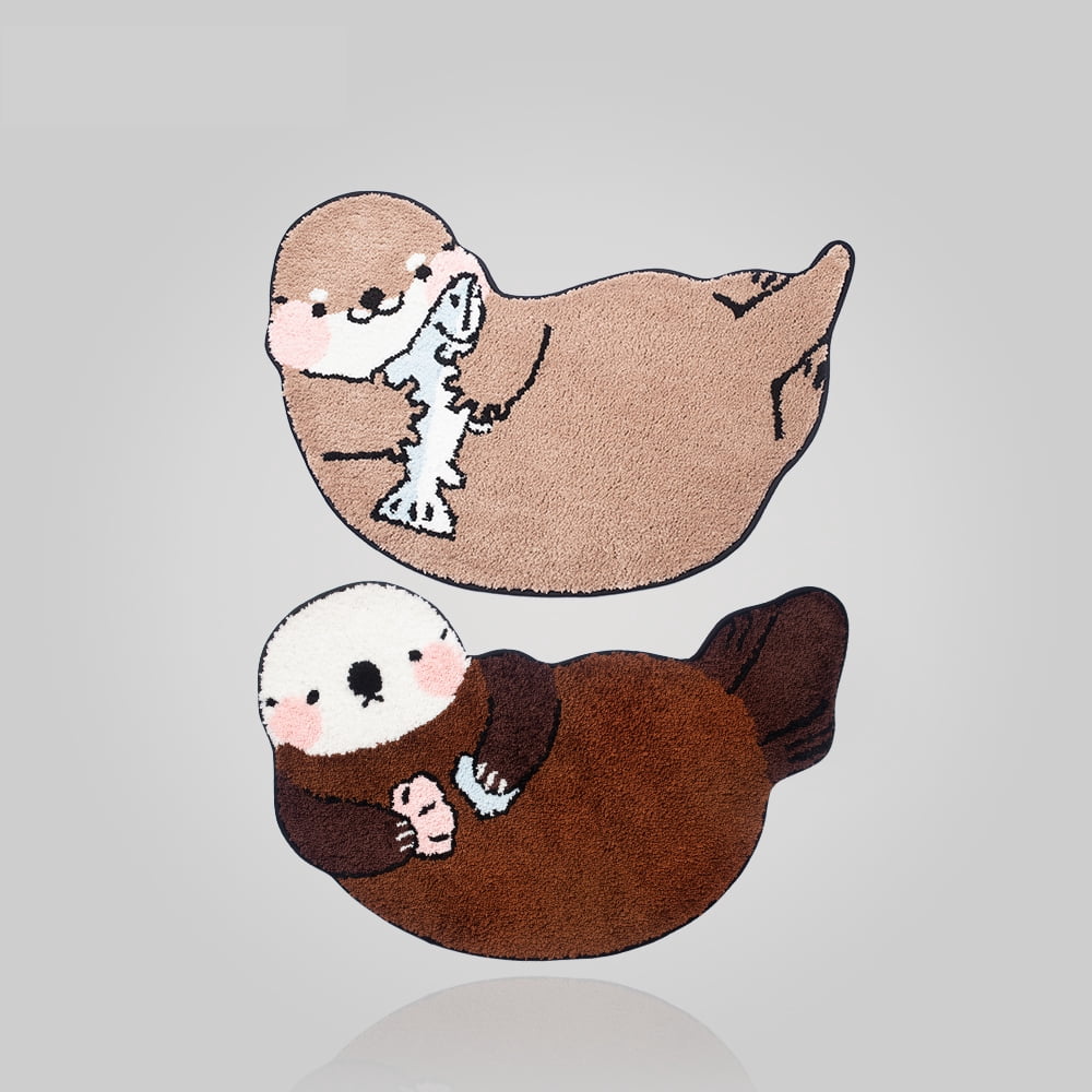 Sea Otter Shaped Rug Animals Bath Mat Area Rug Non-Slip Bathroom Door Mat for Bedroom Bathroom Kitchen Cartoon Area Rug for Kid’s Room Soft Bathmat Home Decor
