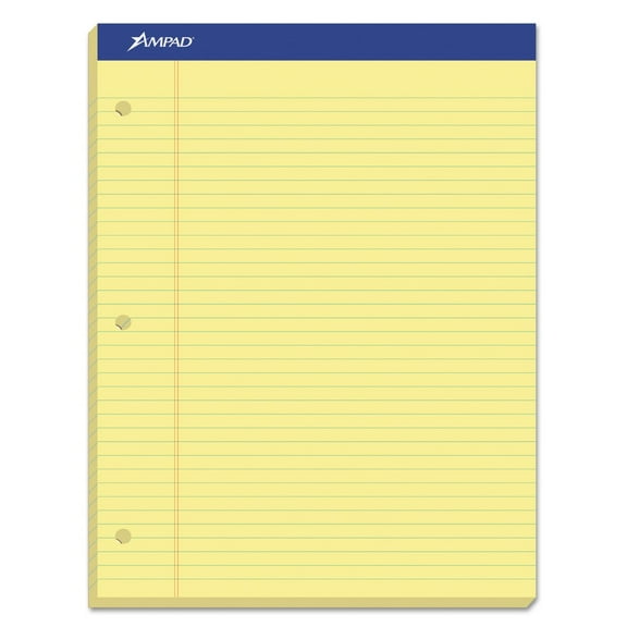 Ampad Double Sheets Pad Narrow/Margin Pad 8 1/2 x 11 3/4 Canary 100 Sheets 20246