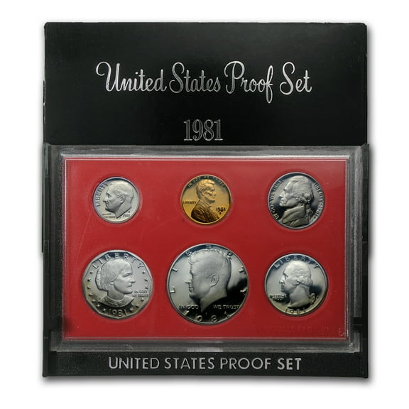 U.S. Mint 1981 Proof Set, John Flanagan Design, Precious Metals, Silver, .900 Karats, 6 Coins