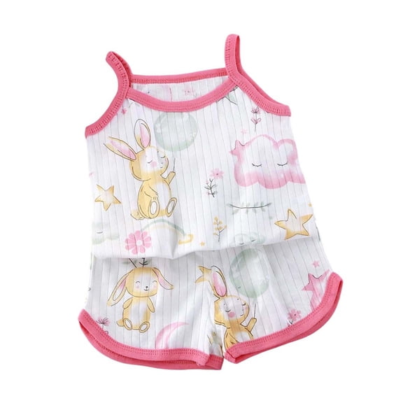 Busydd Girls Two Piece Summer Outfits 6 Months-9 Years Fashion Print Cotton Girls Clothes Comfy Round Neck Tanks and Shorts 6-12 Months
