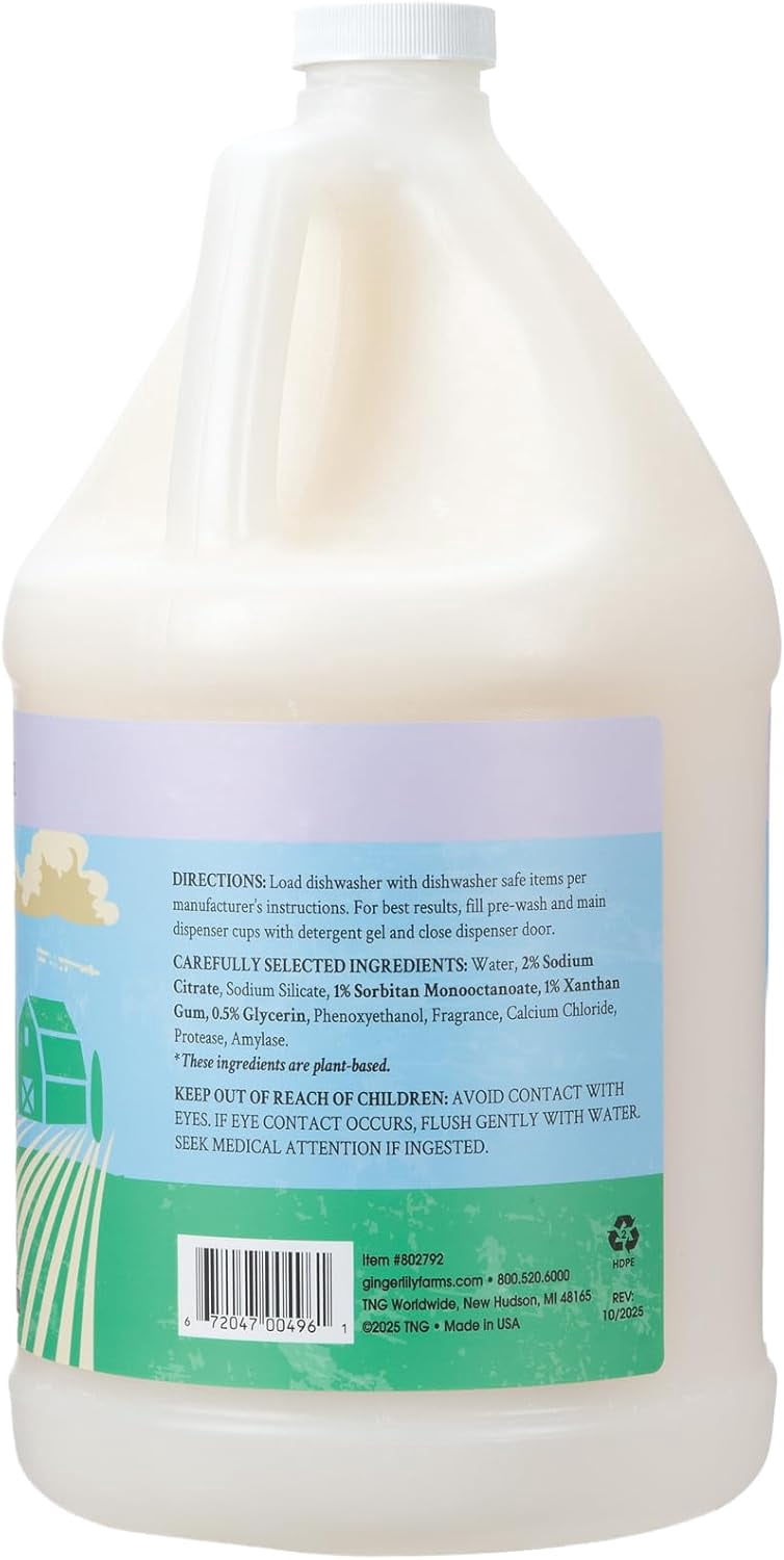 Ginger Lily Farms Botanicals Plant-Based Dishwasher Detergent Gel, 100% Vegan & Cruelty-Free, Lavender Chamomile Scent, 1 Gallon (128 Fl Oz) Refill