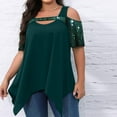 thumbnail image 4 of SDNall Plus Size Cold Shoulder Tops for Women Fashion Casual Round Neck Short Sleeve Loose Comfortable Blouse Tops (Green,Sizes:L-6XL), 4 of 9