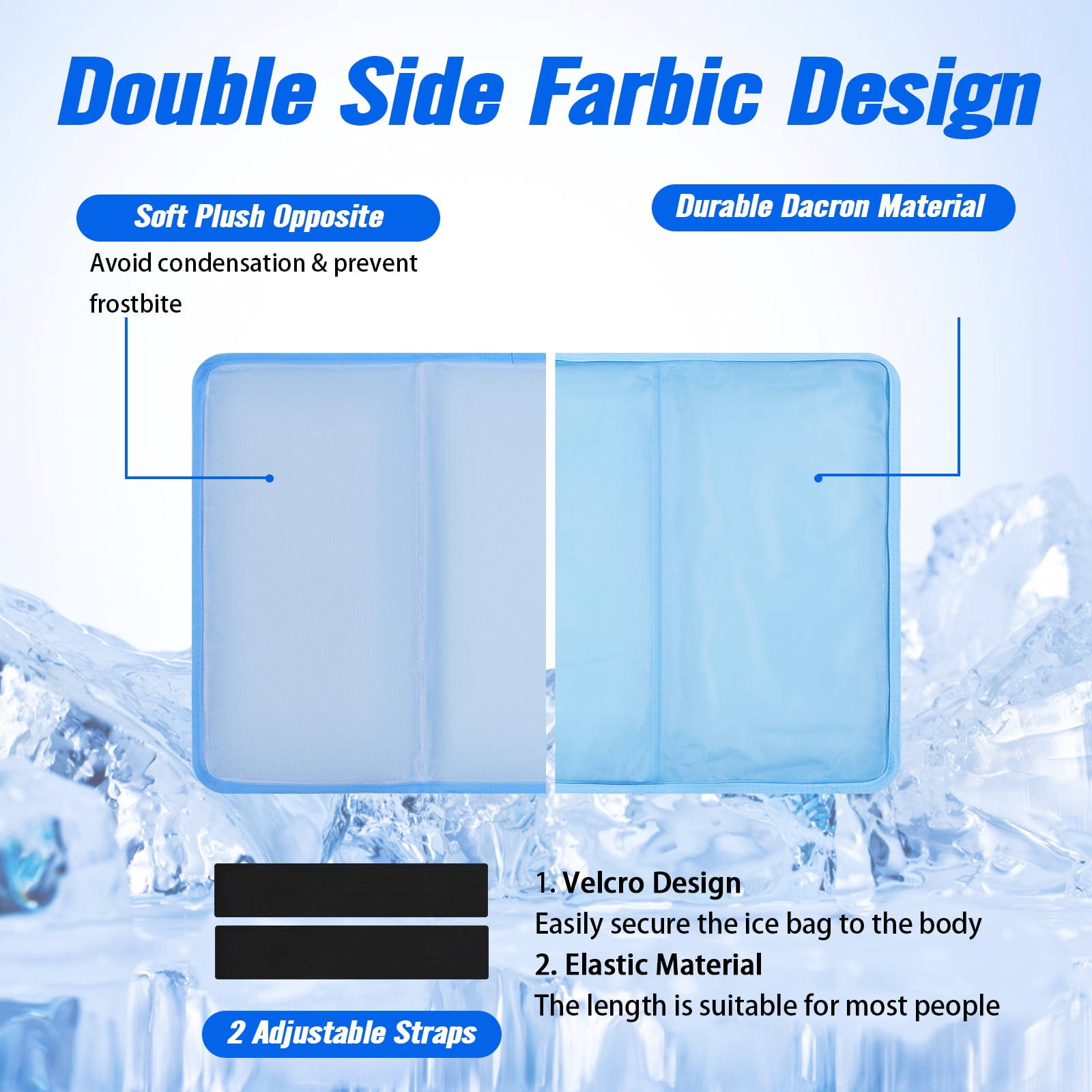 Ktinnead Oversized 21"x13" Large Ice Pack with Straps,Reusable Cold Pack with Soft Flannel Cover for Back Pain Relief, Cold Pads for Hip,Back,Blue