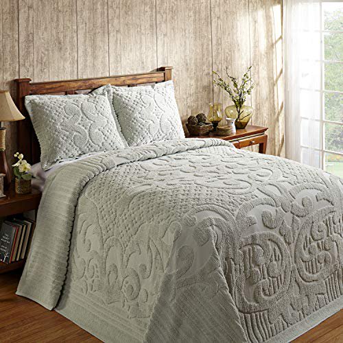 Better Trends/Pan Overseas Ashton 430 G/m2 Poids Lourd Couvre-Lit Tufté en Chenille 100 % Coton, King, Sauge