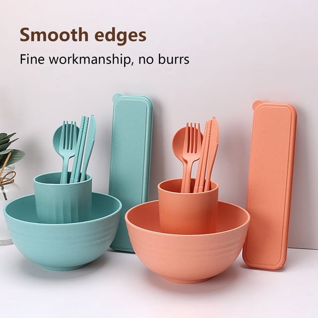 RKSTN Tableware Tableware Whea-T Straw Dinnerware Sets for 4 (32Pcs) ,Whea-T Straw Dinnerware Sets, Microwave Dishwasher Safe Tableware Bowls, Cups,Plates Set Reusable Dinner Kitchen Gadgets