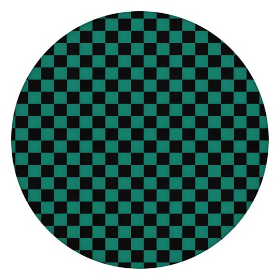 Teal and Black Checkerboard Pattern Round Fitted Tablecloth with Elastic Edge,Dining Table Cover Waterproof,Outdoor Round Tablecloth for Camping,Dining,Indoor and Outdoor