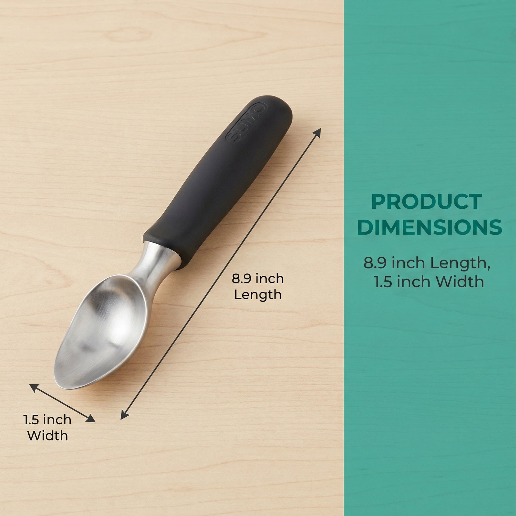 Unique Bargains Stainless Steel Ice Cream Scoop for Easy Use and Clean Black 8.9in