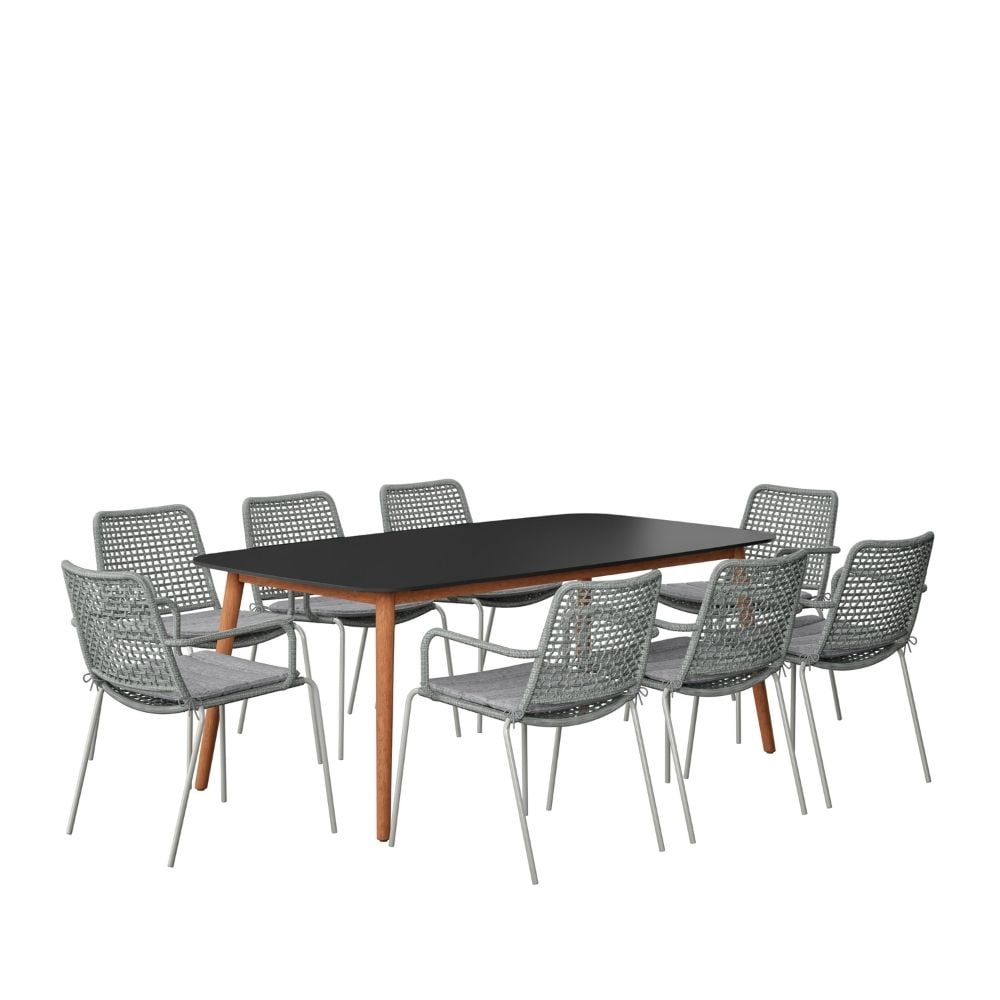 Midtown Concept Ghiardo 9-Piece Solid Wood 100% FSC Rectangular Dining Set Black