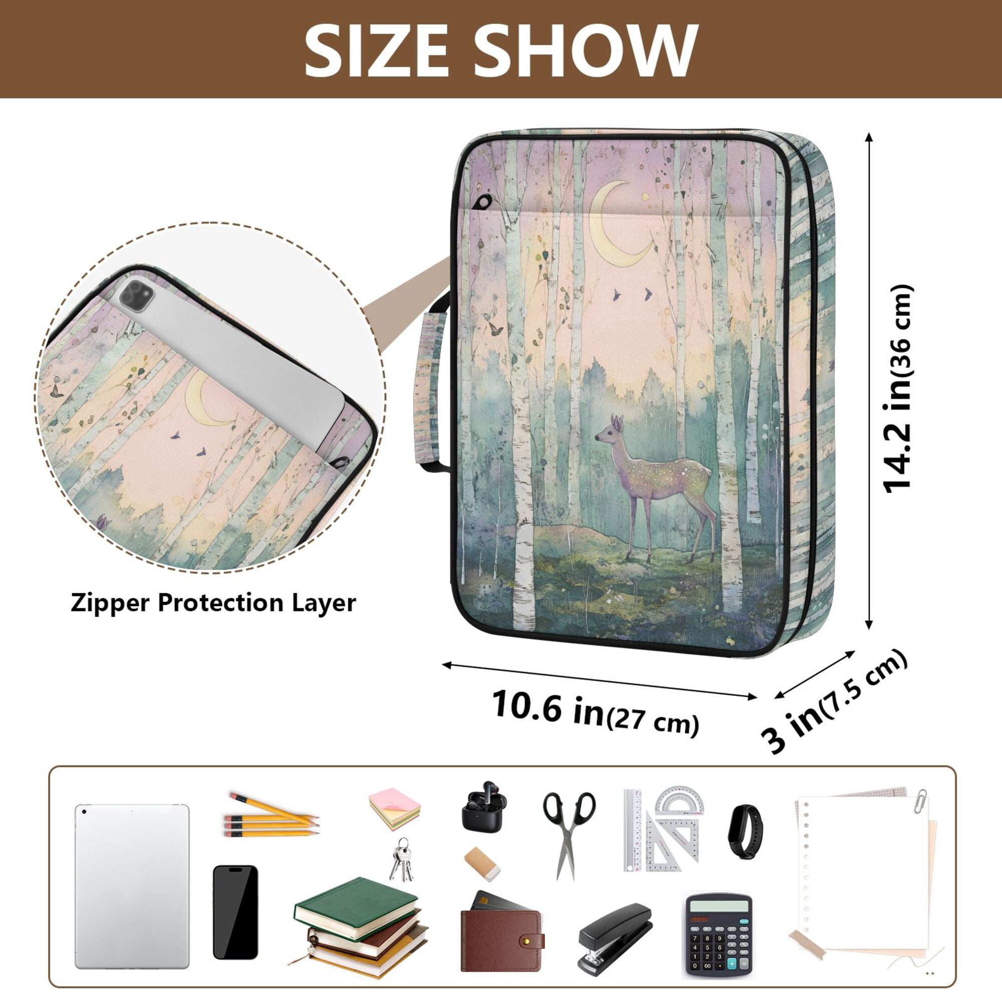 FORMRS Accordion File Folder A4 Size 7-Pocket Expanding Document Organizer Bag with 3 Ring Binder, Night Deer