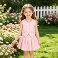 thumbnail image 2 of WEIGFI Toddler Girls Outfit Sets Summer School Uniform Button Vest Top And Pleated Skirt 2 Piece Sleeveless V-Neck Two Piece Bowknot Solid Color Performance Daily Cute Vacation Set,Pink,3-4 Years, 2 of 6