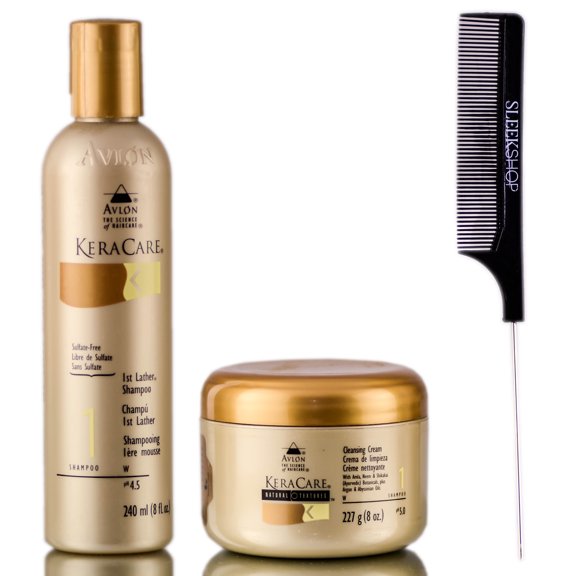 Avlon KeraCare 1st Lather Shampoo   Cleansing Cream   SleekShop Steel Pin Tail Comb Kit - 8 oz / 8 oz / SleekShop Steel Pin Tail Comb