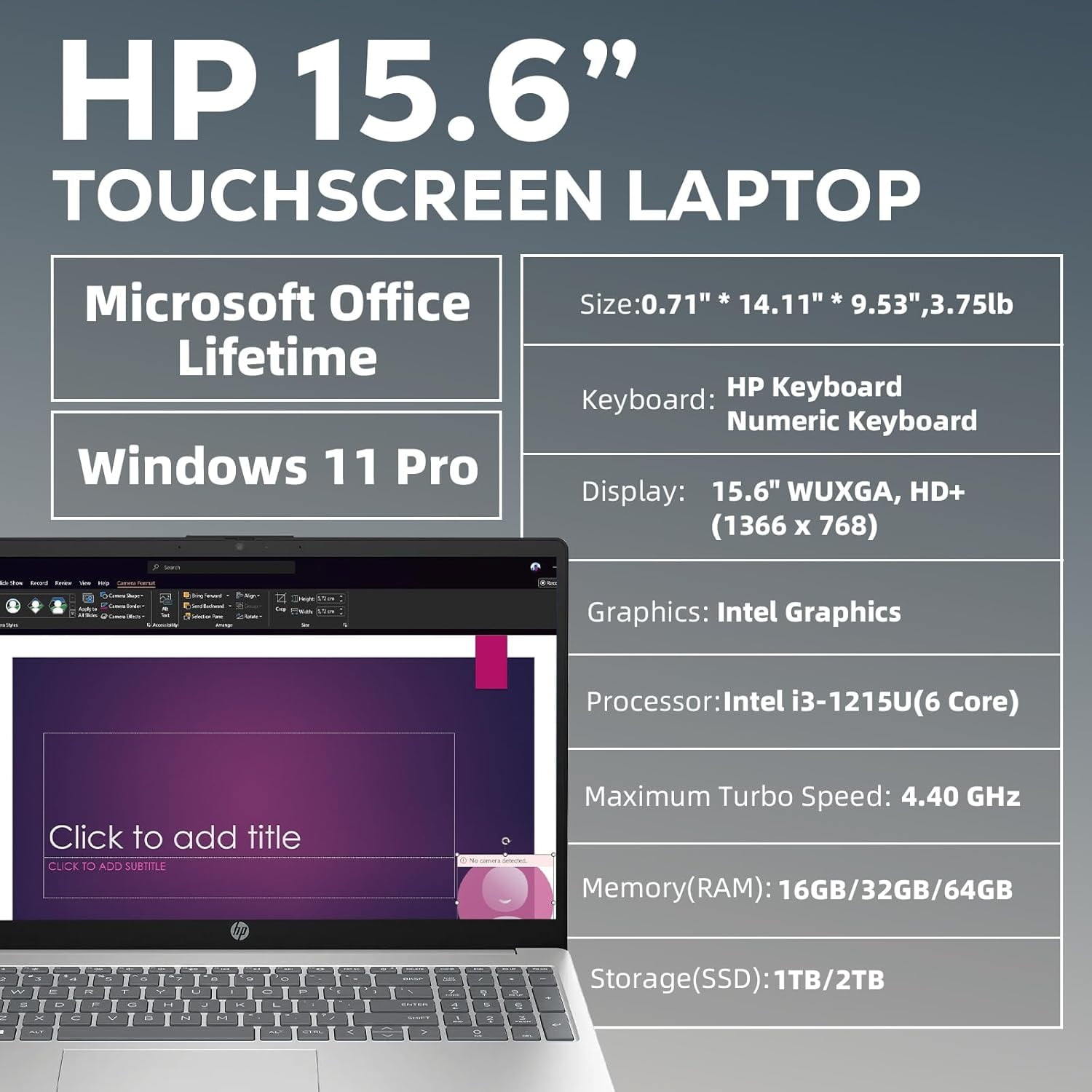 HP Flagship Touchscreen Laptop Computer - Windows 11 Pro • Microsoft Office Lifetime • 15.6" HD Touchscreen • Intel Core i3-1215U • Wi-Fi 6 • 250 nits Display (32GB RAM • 1TB SSD)
