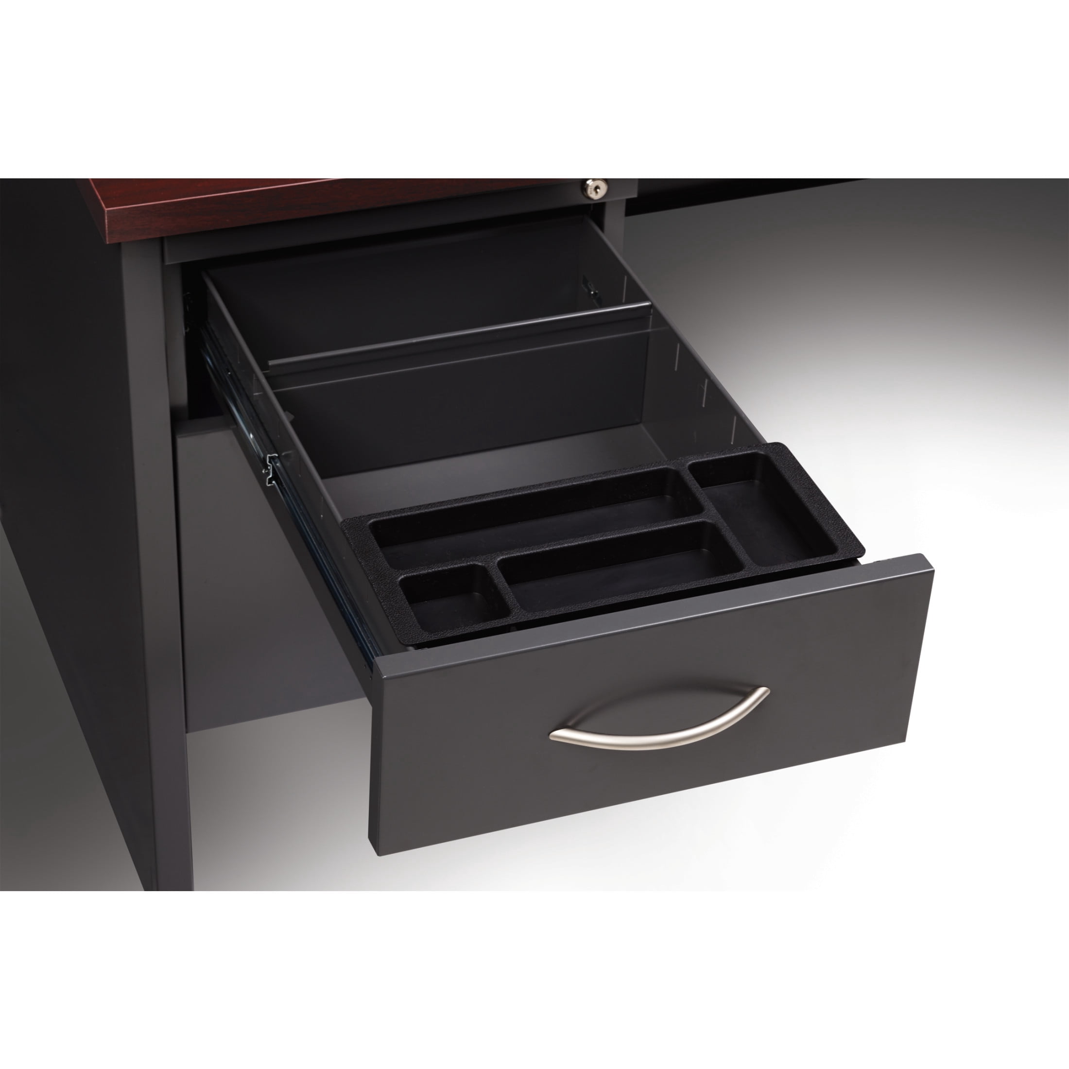 Hirsh Executive Office Modular Double Pedestal File Office Desk, 30" D x 60" W, Charcoal/Mahogany