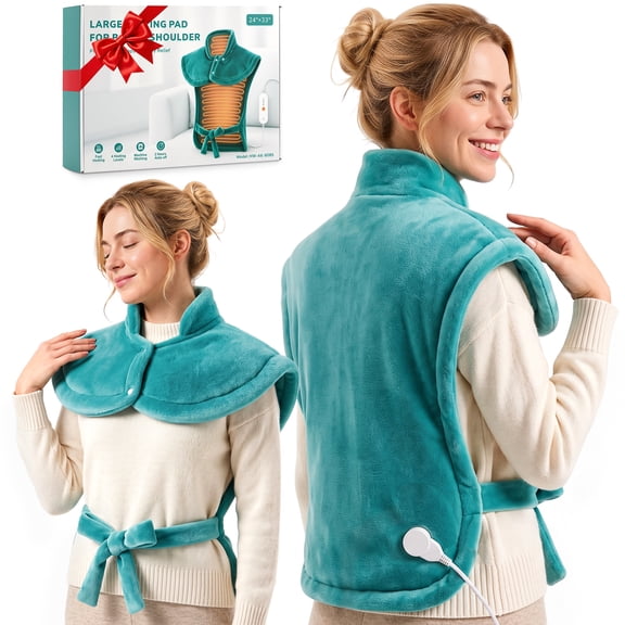 Zoelion 33"x24" Heating Pad with Soft Machine Wash Fabric,4 Heat Settings & 2 Hours Auto Shut-off,Ultra Soft Heating Pad for Back Pain Relief,Green