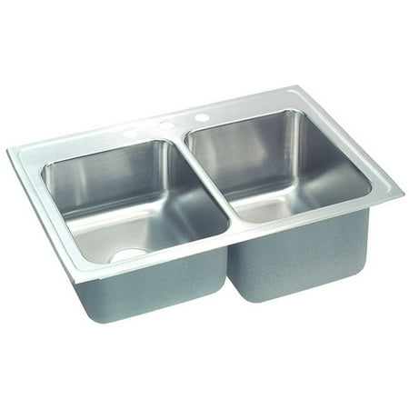 Lustertone 3 Hole - Elkay STLR3322R3 Gourmet Lustertone Stainless Steel Double Bowl Top Mount Sink with 3 Faucet Holes