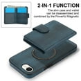 thumbnail image 5 of Dteck Magnetic Detachable Wallet Case for iPhone 16e,Luxury Leather 2 in 1 Case Compatible with Mag Safe Card Slot Pocket Stand Shockproof Cover for iPhone 16e,Blue, 5 of 5