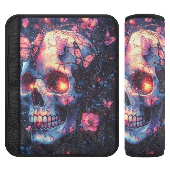 ALAZA Skull Butterflies Car Seat Belt Adjuster Neck Covers Shoulder Cushions Pads S