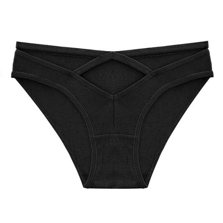 

Large Size Cross Strap Lace-up Women Girl Cotton Underwear Women s Panties Hollow Briefs Lingerie BLACK S