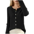 thumbnail image 1 of MIASHUI Cardigan en Tricot Ajusté à Col Rond pour Femme, Chandail Confortable à Manches Longues Uni et Doux pour Femme Noir, TTG, 1 of 4