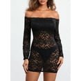 thumbnail image 2 of JYYYBF Women's Off Shoulder Lace Dress Fashion Long Sleeve See-Through Bodycon Mini Dress Clubwear, 2 of 9