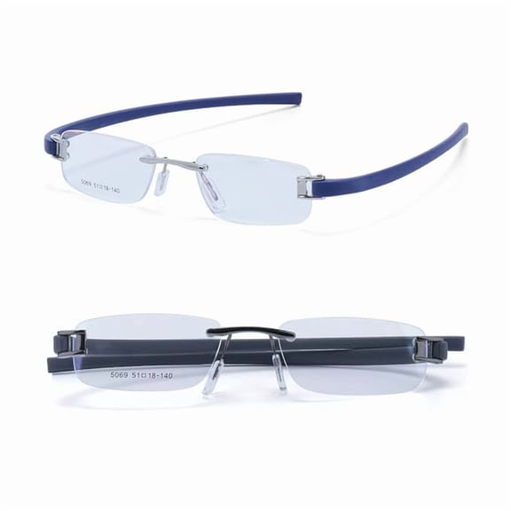 RSINC Combo Tag Rimless Frame Eyeglass Spectacle For Men And Women Modern Collage Fashion School Ladies Sports Tag Silver Blue & Gun Grey 51-18-140