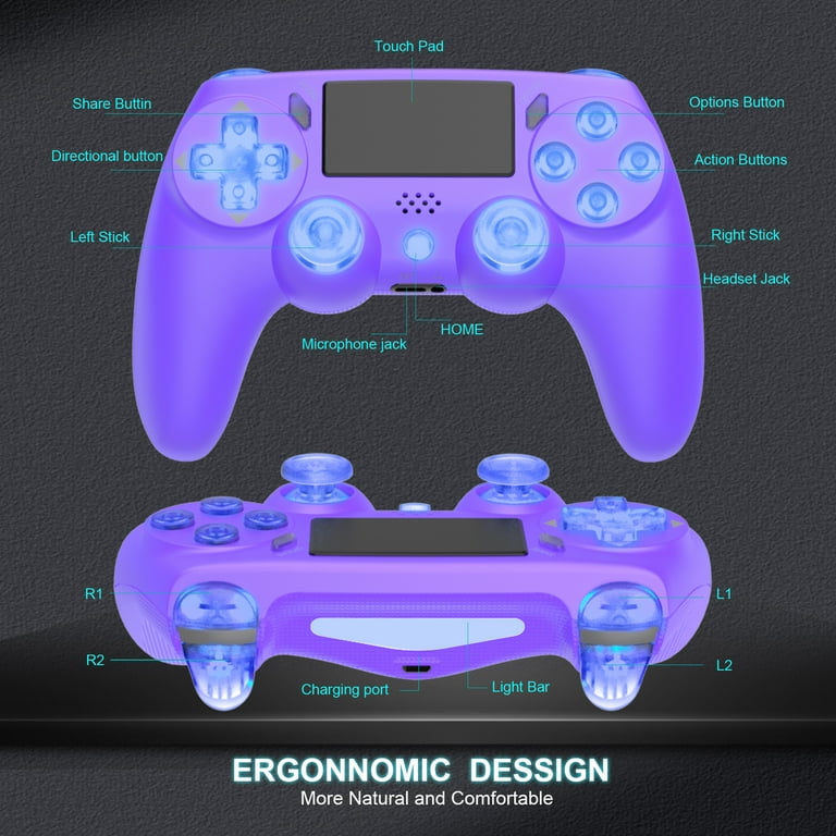 Wireless Game Controller Compatible with PS4 Slim Pro with Upgraded Joystick Purple