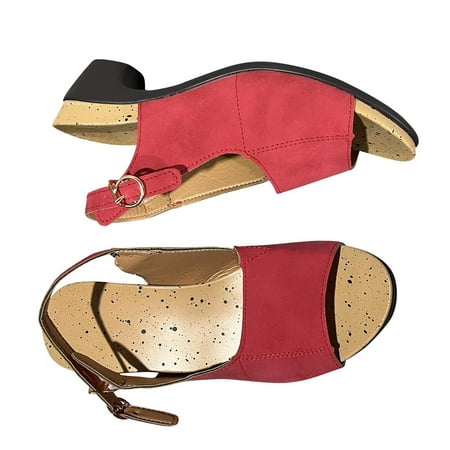 

Egmy Women Sandals Comfortable Elegant Low Chunky Heel Shoes Women Summer Thick Heel Sandals Pumps Buckle Open toe Casual Shoes