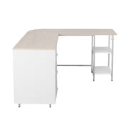 Techni Mobili L-Shape Home Office Desk with Storage, Sand RTA-739DL-SND