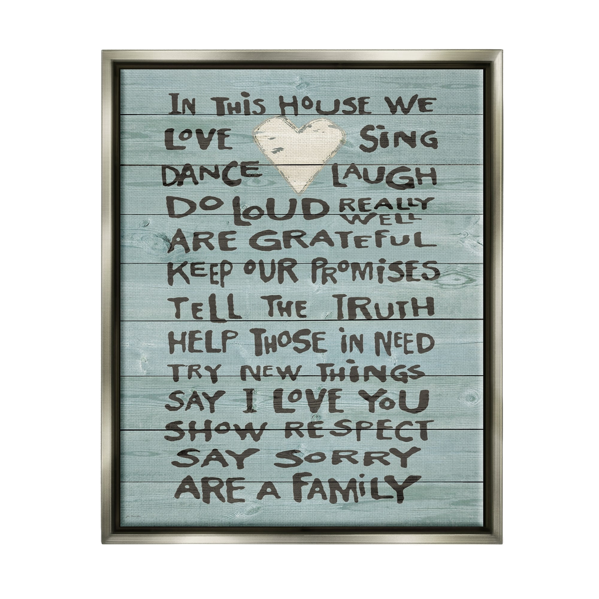 Stupell Industries In This House We Love Family Heart Rustic Wood Look Luster Gray Framed Floating Canvas Wall Art, 24x30, by Jo Moulton
