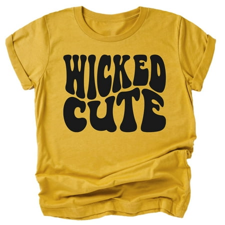 

Wicked Cute Groovy Shirt and Bodysuit for Baby and Toddler Youth Boys and Girls for Halloween and Fall Outfits Black on Mustard Shirt 4T