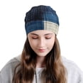 thumbnail image 2 of Naloa Indigo Patchwork Quilt Soft Beanie Hat, Knit Beanie Daily Beanie in Fine Knit for Women Men Winter Travel, Outdoor, 2 of 7