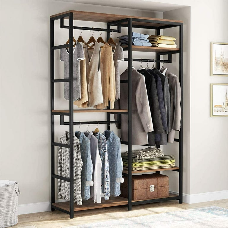 Tribesigns Freestanding Closet Organizer with 3 Hanging Rod and