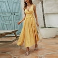 thumbnail image 7 of Wycnly Formal Dresses for Women Sleeveless Deep V-Neck Floral Print Summer Maxi Dresses Tie Waist Slit Beach Bohemian Tank Dress Yellow S, 7 of 7