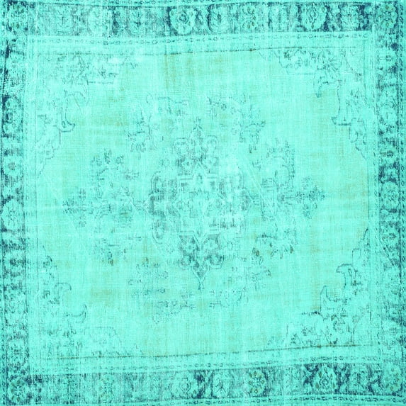 Ahgly Company Indoor Square Persian Turquoise Blue Traditional Area Rugs, 6' Square