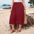 thumbnail image 5 of Mifsaly Plus Size Wide Leg Capri Pants for Women Elastic Drawstring Waist Casual Loose Culottes with Pockets Lightweight Flowy Summer Beach Capris Wine,XXL, 5 of 6