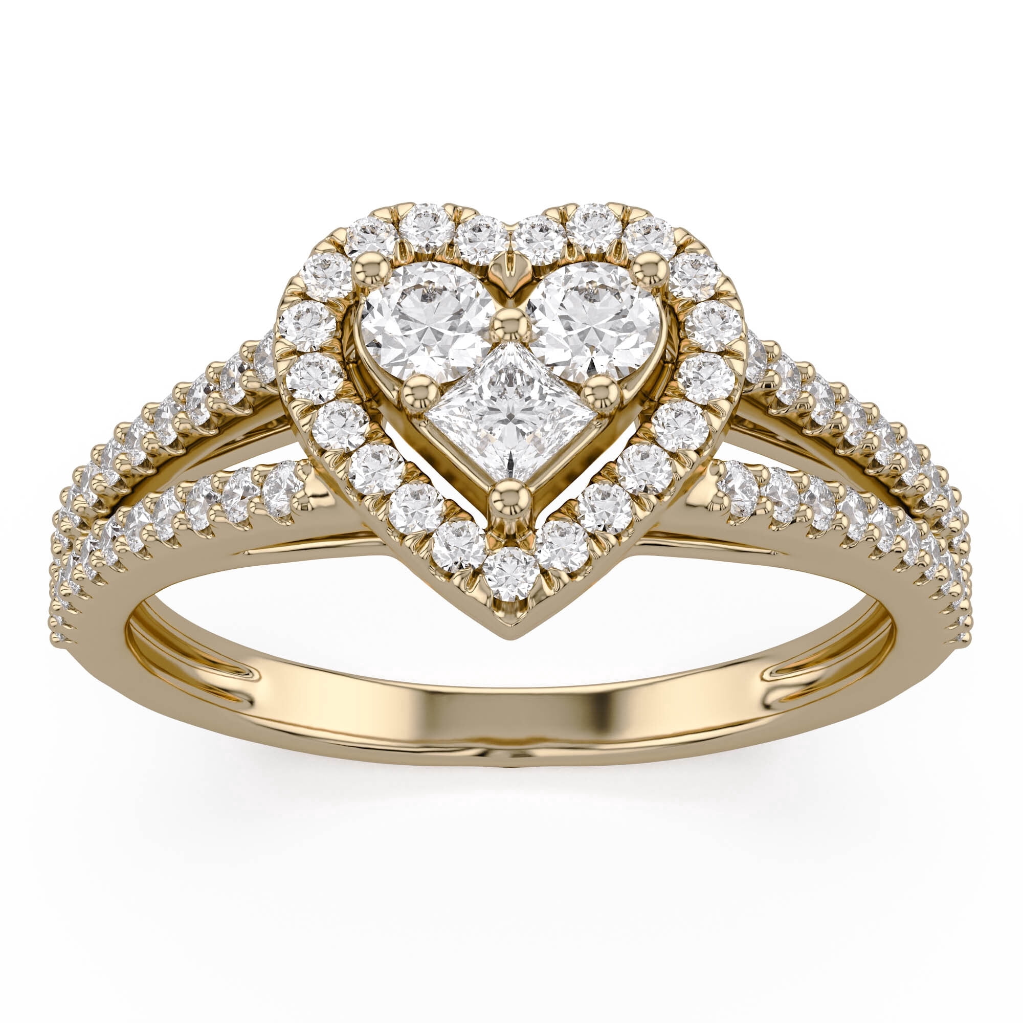 AFFY Split Shank Heart Promise Ring for Women, 0.50 Carat (ctw) Princess and Round Lab Grown Diamond Engagement Ring In 14K Yellow Gold Plated 925 Sterling Silver Jewelry For Her 1/2 ctw Size-5