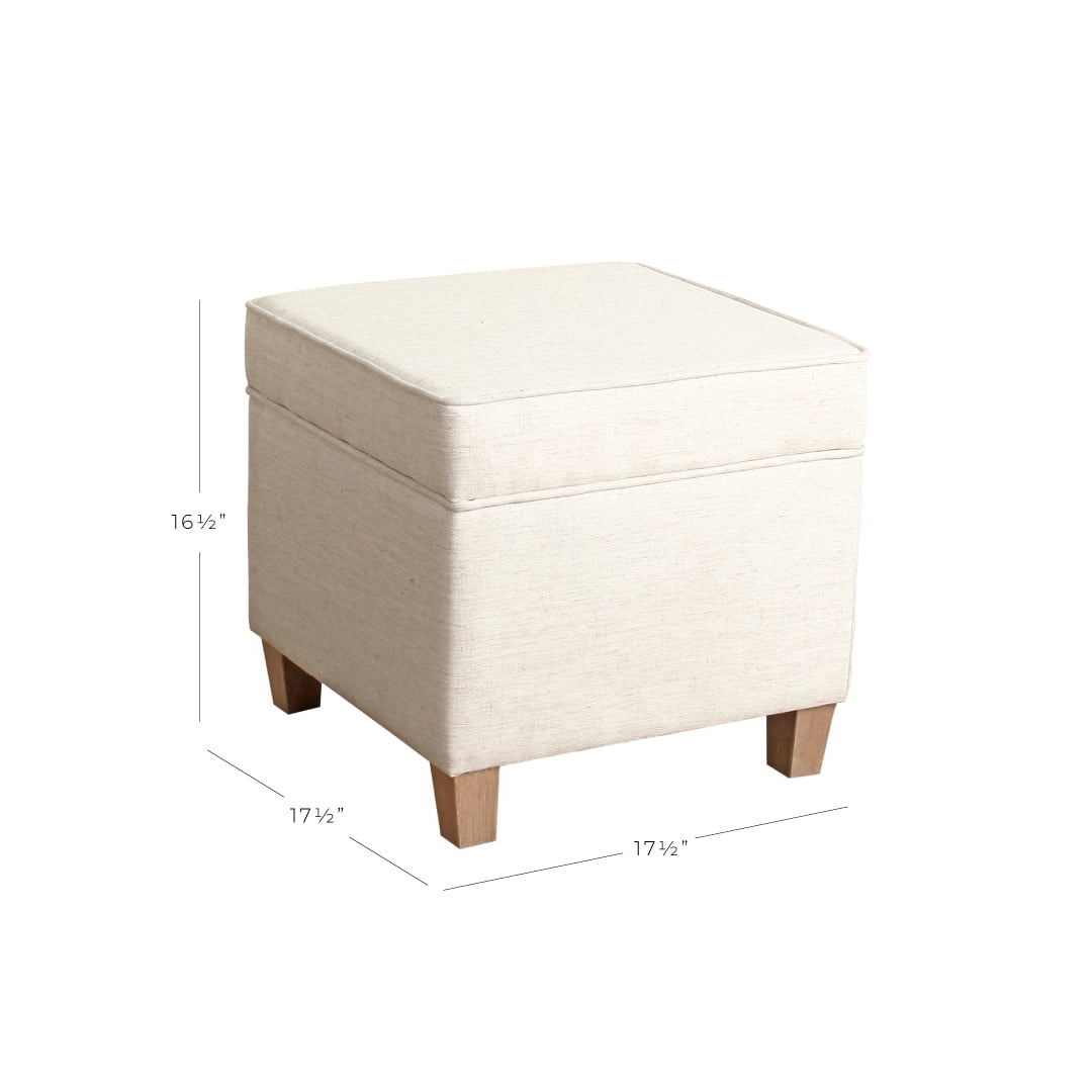 HomePop Cole Classics Square Storage Ottoman Wood Leg- Cream