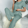 thumbnail image 4 of ZROVA Women's 2-Pack Summer Pajama Sets (4 Pieces) - Solid Color Short Sleeve Top & Long Pants Loungewear, Comfortable Casual Sleepwear for Home & Travel, 4 of 7