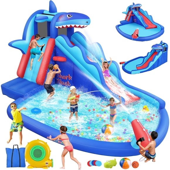 Tobogán acuático inflable AKEYDIY con temática de tiburón 110V 450W