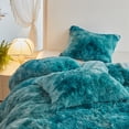 thumbnail image 4 of Wajade Plush Shaggy Comforter Set Fluffy Fuzzy Faux Fur Bedding Set - 3PC Microfiber Soft Warm Quilt Set(Deep Green Tie Dye,Queen Size), 4 of 5