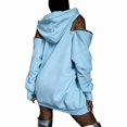 thumbnail image 3 of Womens Hooded Sweatshirt Drop Sleeve Soft Comfort Relaxed Fit Front Pocket Y2K Street for Casual Wear Light Blue,XXL, 3 of 6