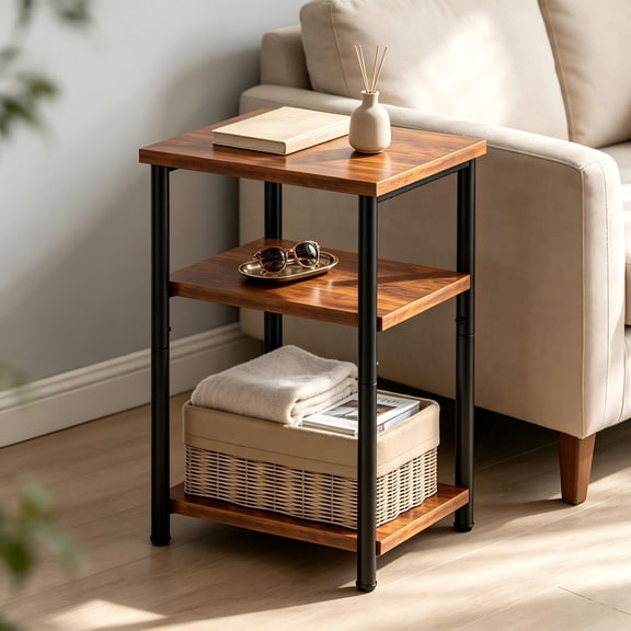 Atilioo 3-Tier End Table, Side Table with Open Shelves, Bedside Table for LivingRoom Bedroom Bathroom, Easy Assembly, Brown