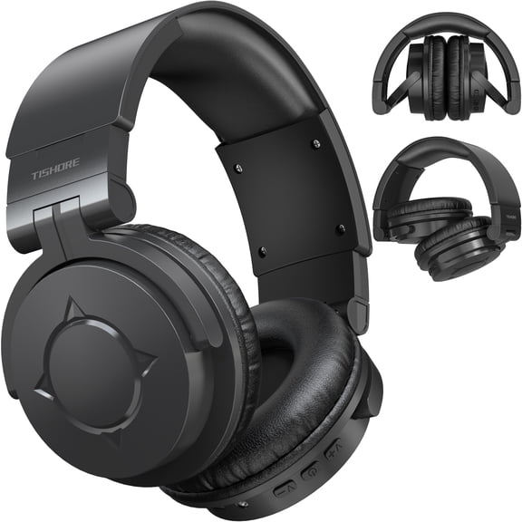 TISHORE Wireless Bluetooth over Ear Headphones, Foldable with Microphone, Noise Cancelling, Black