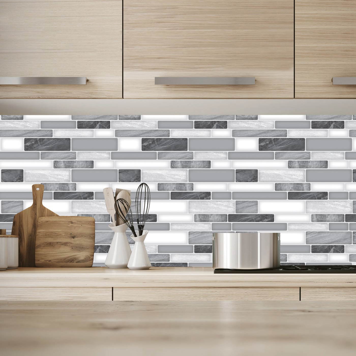LongKing Peel and Stick Backsplash Tile Gray Marble Tile 12 in. x 12 in. (10-Pack)