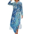 thumbnail image 2 of 2024 Retro Blue Fower Casual Dress Dainty Daisies Streetwear Dresses Long Sleeve Beach Female V Neck Printed Big Size Chiffon Dress, 2 of 7