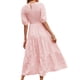 thumbnail image 4 of Lucakuins - Vestido midi de verano para mujer, línea A, manga corta, cuello redondo, cintura alta, vestido floral de encaje Lucakuins moda, 4 of 5